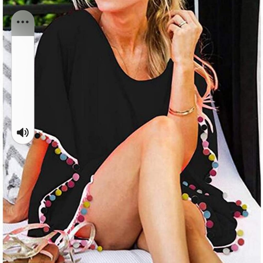 Black Bathing Suit Cover Up w/ Colorful Poms!!